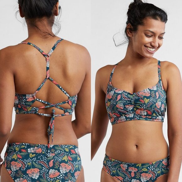 Title Nine Tidal Rave Underwire Agave Blue Floral Bikini Top Keukenhof 32C Swim - Picture 1 of 14